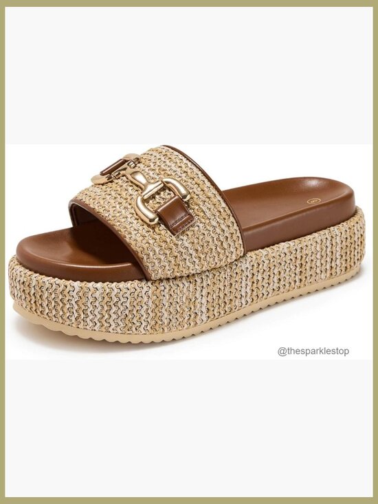 Shoes - Woven Raffia Platform Espadrille Sandals Slip On Boho Slides